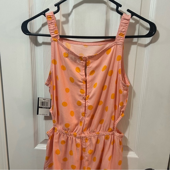 DKNY Girls Medium Romper Cut Out Side Pink Orange Polka Dot NWT Sleeveless - Picture 6 of 8